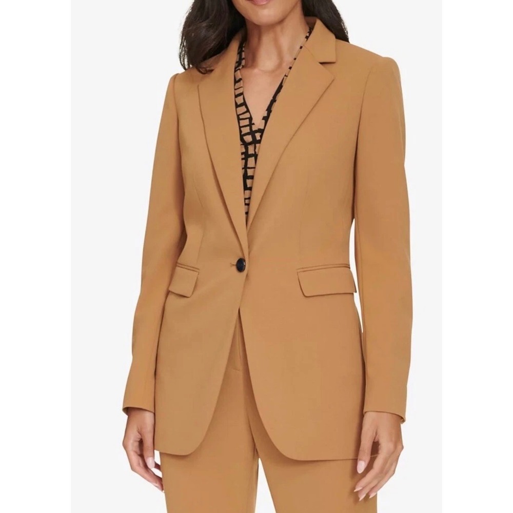 Calvin Klein One Button Blazer Women 4 Camel Brown Professional Office Business
